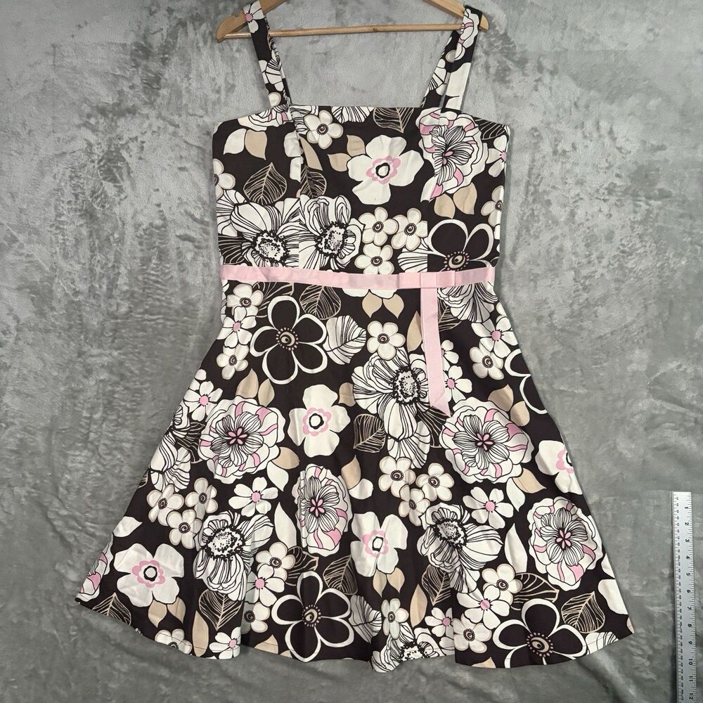 Citi Clothing Y2K Pink Brown A-Line Midi Dress Retro Floral Cottagecore Skater